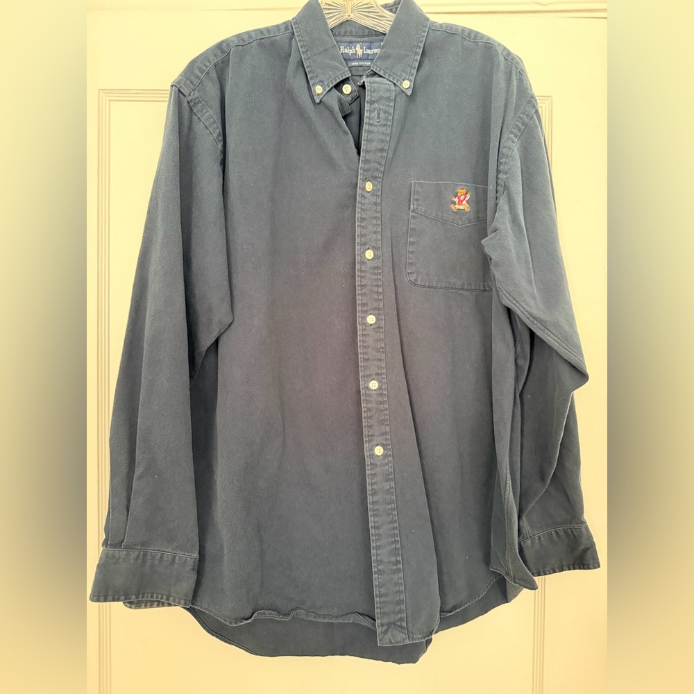 Ralph Lauren navy brushed twill polo bear shirt men’s L